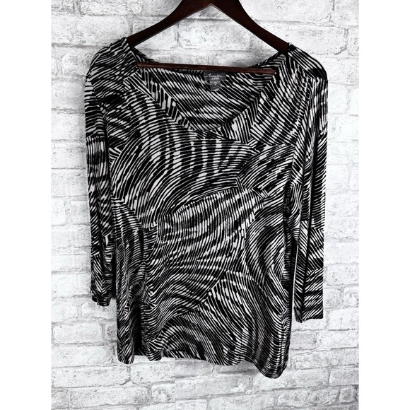 Chico's Travelers Popover Top Travel Knit Stretch Size 2 Large Black‎ Tan Beige - Picture 1 of 11